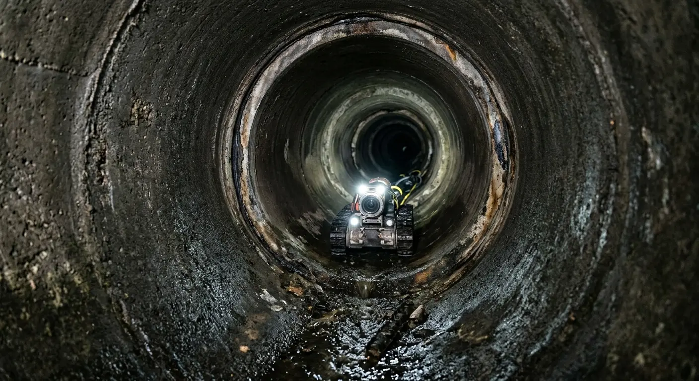 Robotic sewer camera inspecting pipe interior for Drain Snake Service in Dobbs Ferry